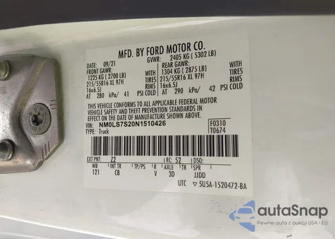 2022 Ford Transit Connect Xl from USA, damaged, VIN NM0LS7S20N1510426